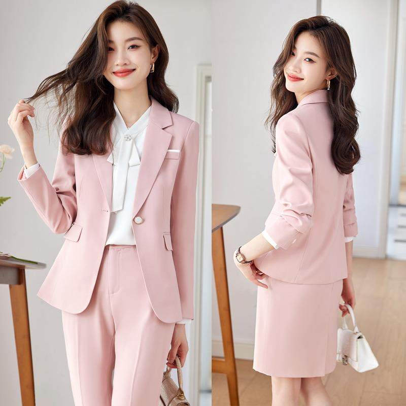 高级感粉色西装套装职业面试正装主持艺考工作服高端女士西服秋冬