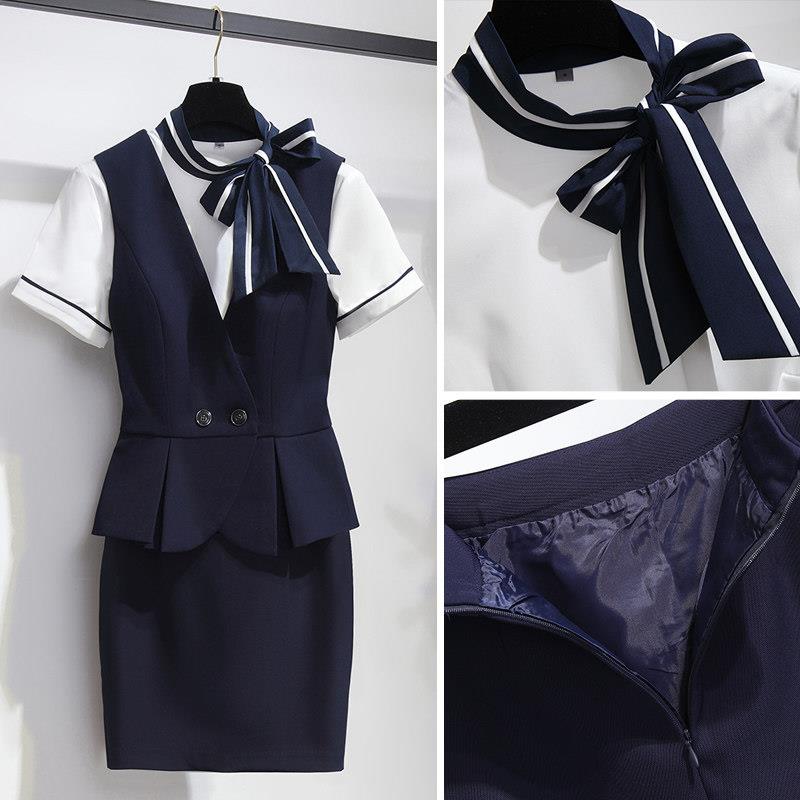 空姐制服套裙时尚气质酒店前台美容师珠宝店工作服女春秋职业套装