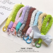 格纹蝴蝶结手机挂绳户外吊绳防丢便携水杯挂件彩色吊绳纯色垫片