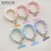 手机挂绳短款 丝绸褶皱手腕带短绳钥匙ccd相机手提 创意格子ins时尚