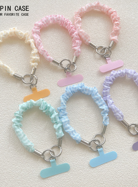 手机挂绳短款创意格子ins时尚丝绸褶皱手腕带短绳钥匙ccd相机手提