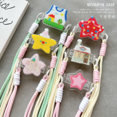 可伸缩手机壳背夹挂绳可拆卸小众创意可爱星星防摔防丢女 背夹