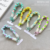 创意多巴胺撞色挂绳短绳手工编织绳带夹片适用手机壳包包钥匙扣女