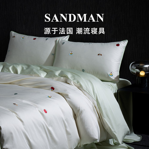 Sandman【清氧奶霜】轻奢高级感四件套双拼撞色刺绣床单被套新款