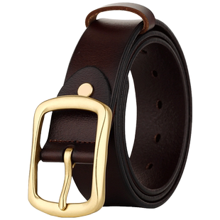 男士皮带复古真皮纯铜扣青年牛仔裤带针扣中年腰带头层牛皮休闲潮