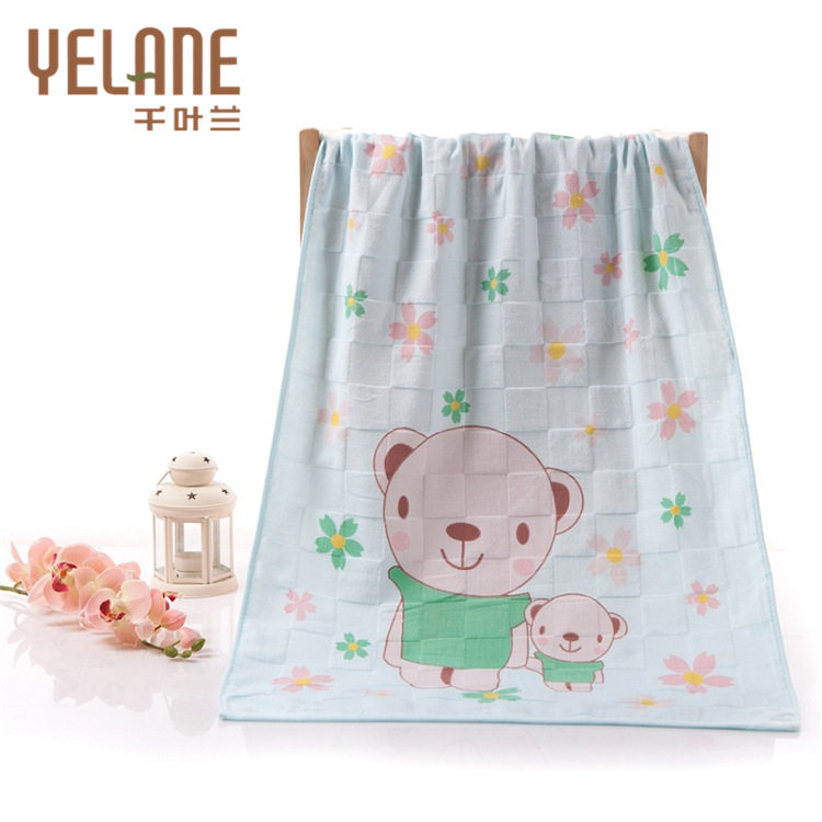 70*140cm卡通印花宝宝双层纱布棉浴巾柔软舒适儿童浴巾