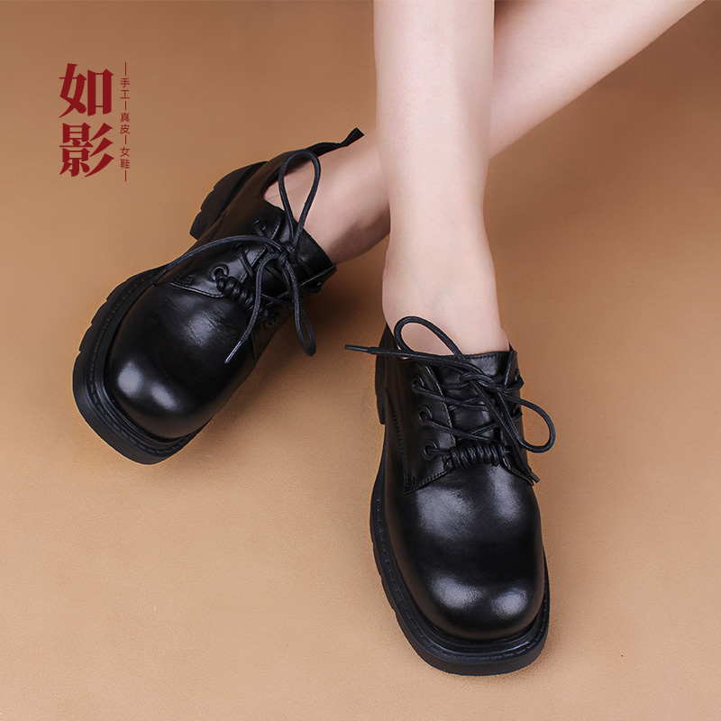如影休闲风系带英伦方头小皮鞋