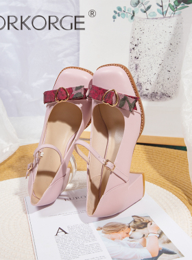 原创新款仙女风蝴蝶结粗高跟玛丽珍单鞋女鞋真皮方头小皮鞋女2026