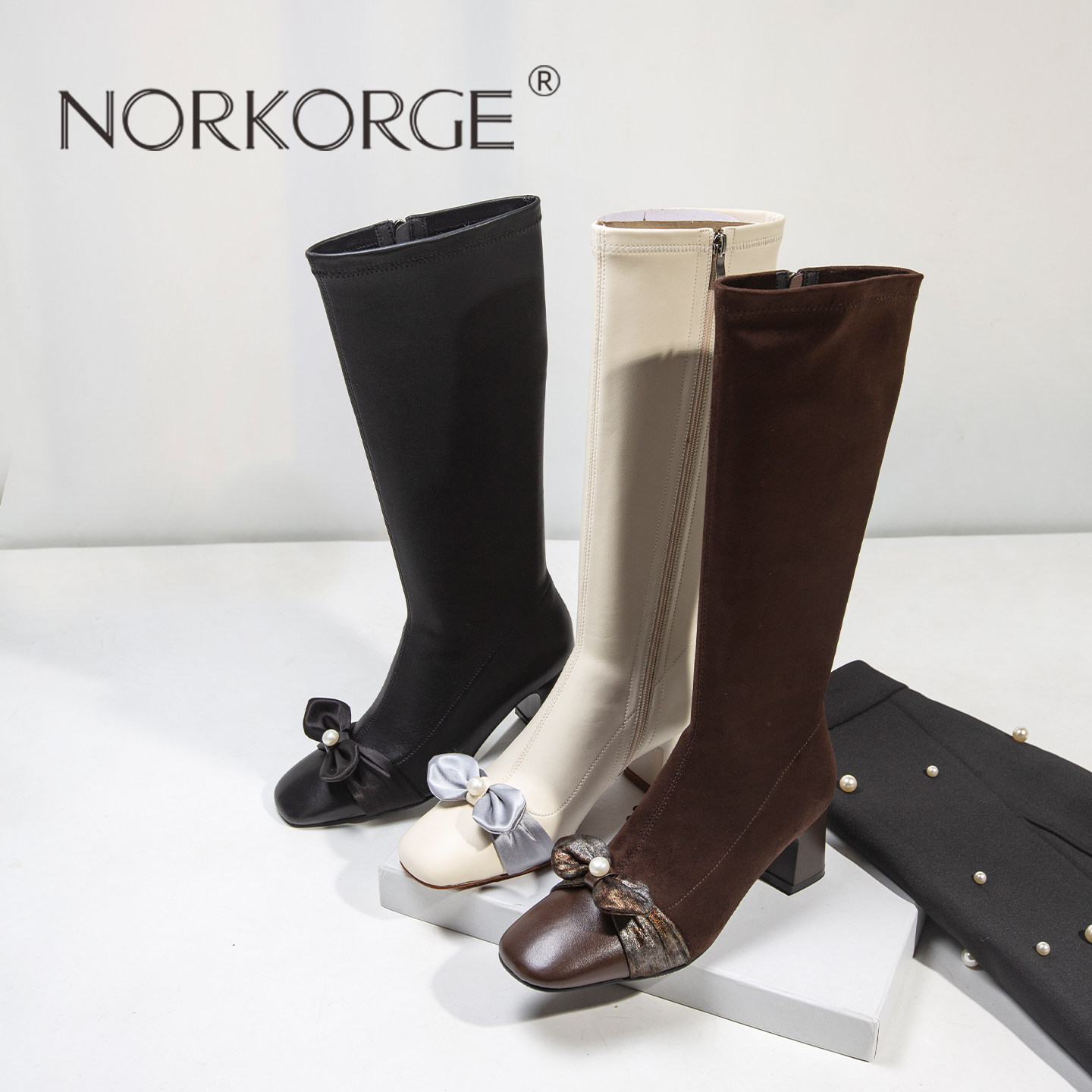 2025新款复古小香风中粗跟瘦瘦靴