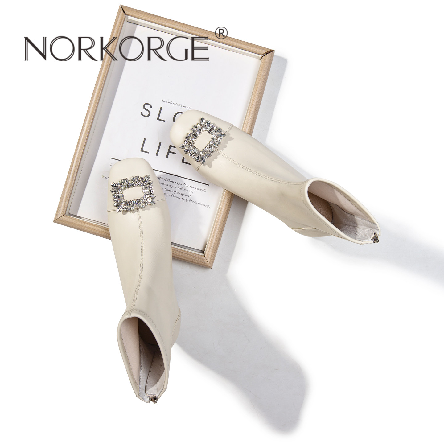 2025新款秋冬小香风优雅米白色显瘦短靴气质方头中粗跟瘦瘦靴女靴,女鞋,弹力靴/袜靴,淘宝优惠券,粉丝福利购,淘宝优惠卷