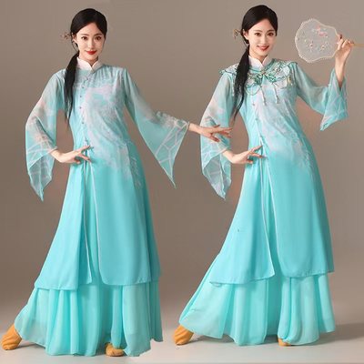 古典舞蹈服中式国风演出服戏文说舞蹈服表演服少女云肩旗袍长裙