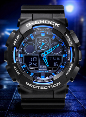 CASIO卡西欧蓝色手表男g-shock学生运动防水雾霾蓝防震防磁GA-100