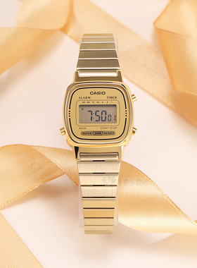 Casio卡西欧复古时尚小金表la680休闲女士小方块电子表LA670WGA-9