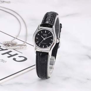 CASIO卡西欧女士手表防水黑色简约时尚 1094e 真皮皮带学生女表LTP