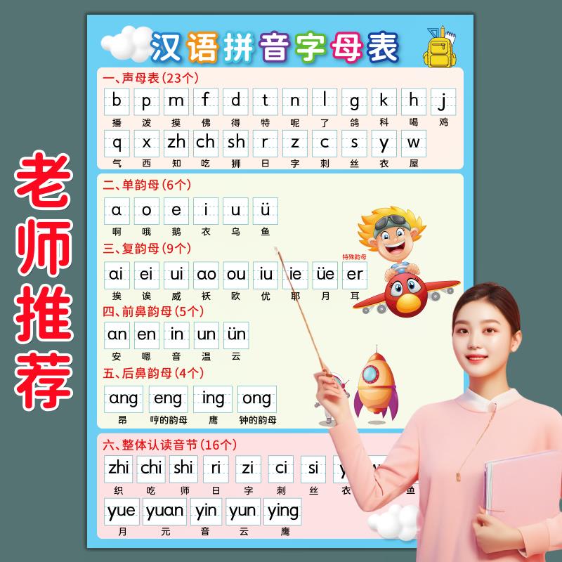 汉语拼音字母表墙贴一年级拼读训练全表声母韵母整体认读音节挂图