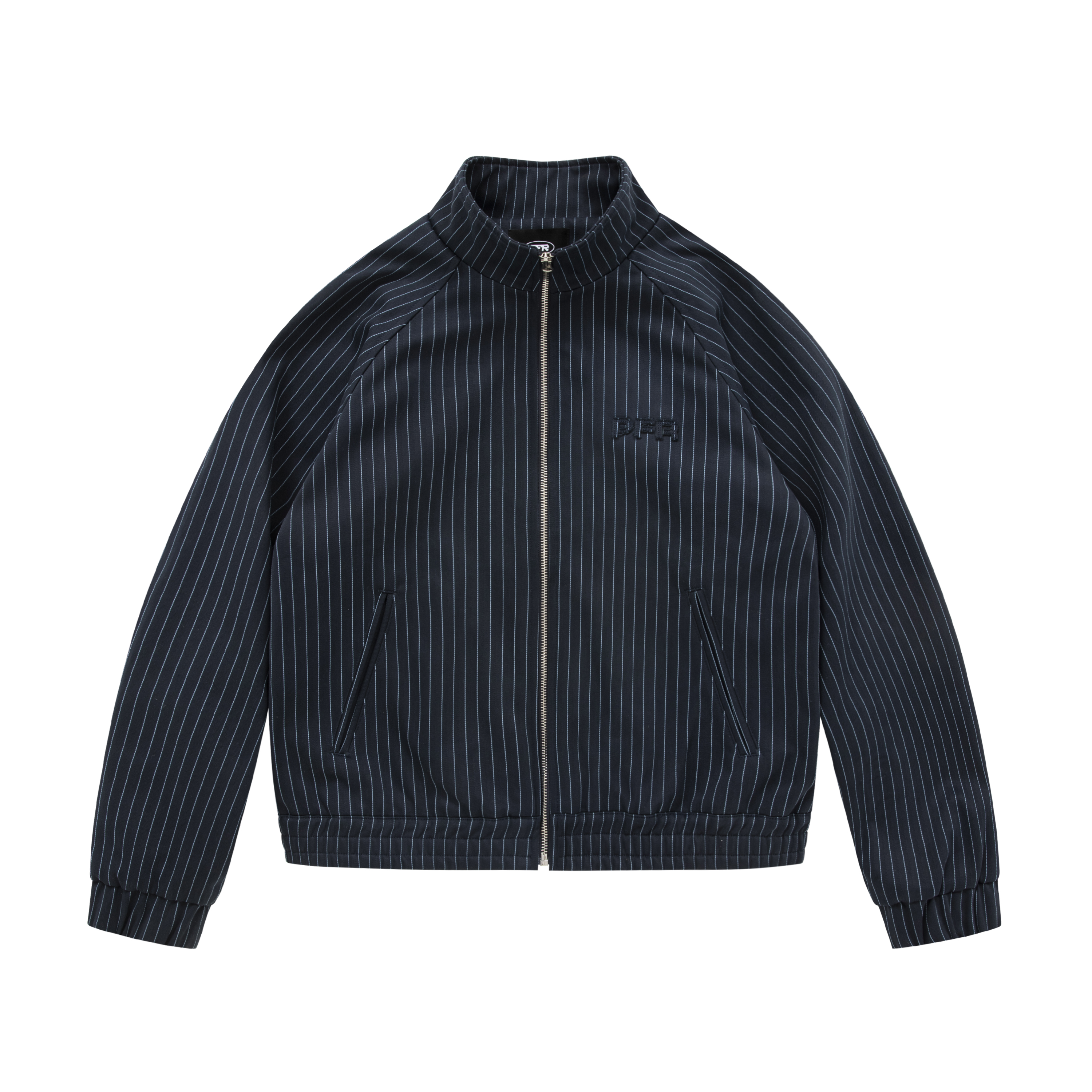 PFR AND藏青色条纹立领外套 春秋款休闲宽松百搭拉链男女短款夹克