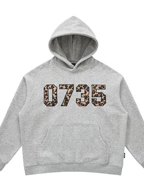 PFR AND豹纹贴布刺绣连帽卫衣情侣宽松潮牌加绒运动休闲套头帽衫