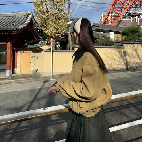 PFRAND撞色复古翻领夹克外套