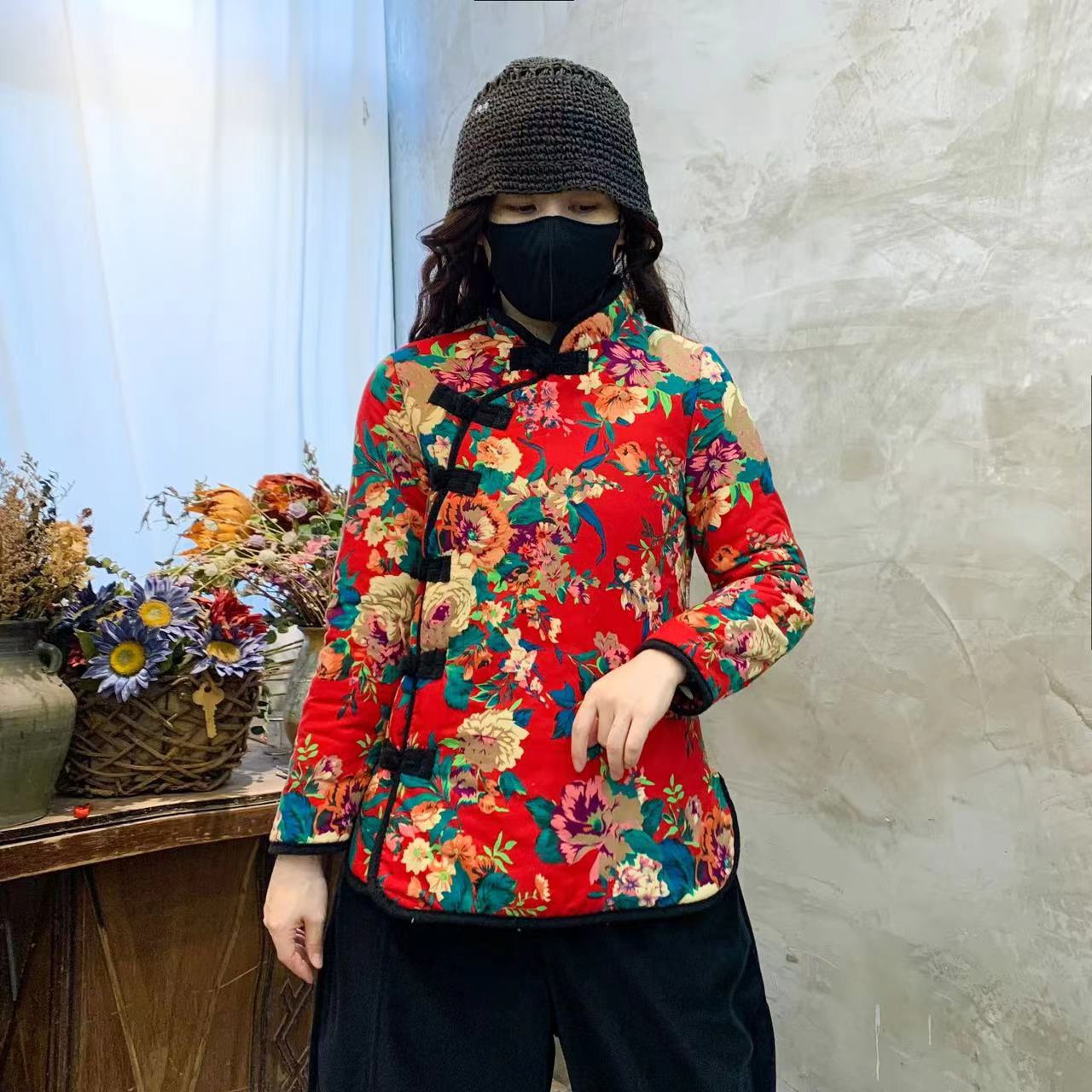 妈妈装棉衣冬装外套民族风文艺盘扣小棉袄女2023新款唐装羽绒棉服