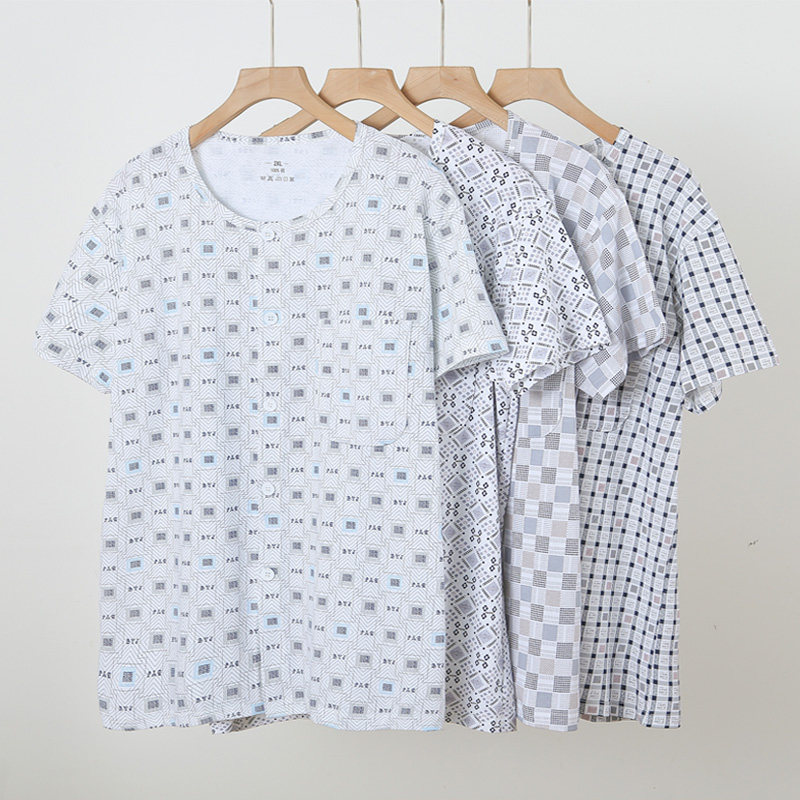 MIDDLE-AGED AND ELDERLY COTTON PAJAMAS CARDIGANS SHORT-SLEEVED TOPS SINGLE-PIECE LOUNGEWEAR LOOSE COTTON OLD MAN MENS UNDERSHIRTS THIN SECTIONS