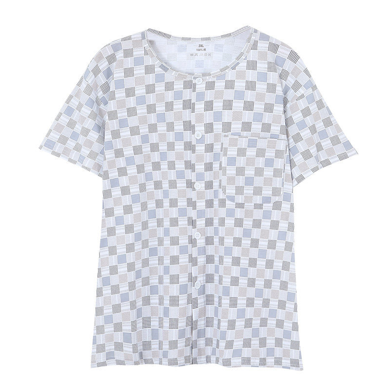 MIDDLE-AGED AND ELDERLY COTTON PAJAMAS CARDIGANS SHORT-SLEEVED TOPS SINGLE-PIECE LOUNGEWEAR LOOSE COTTON OLD MAN MENS UNDERSHIRTS THIN SECTIONS