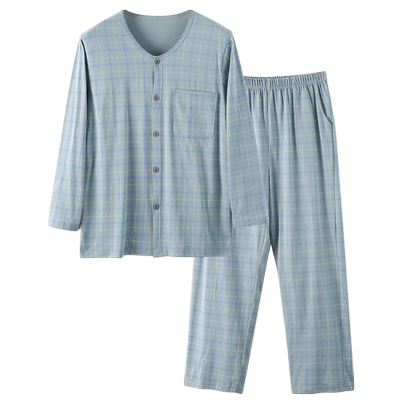 男士纯棉格子印花家居服套装