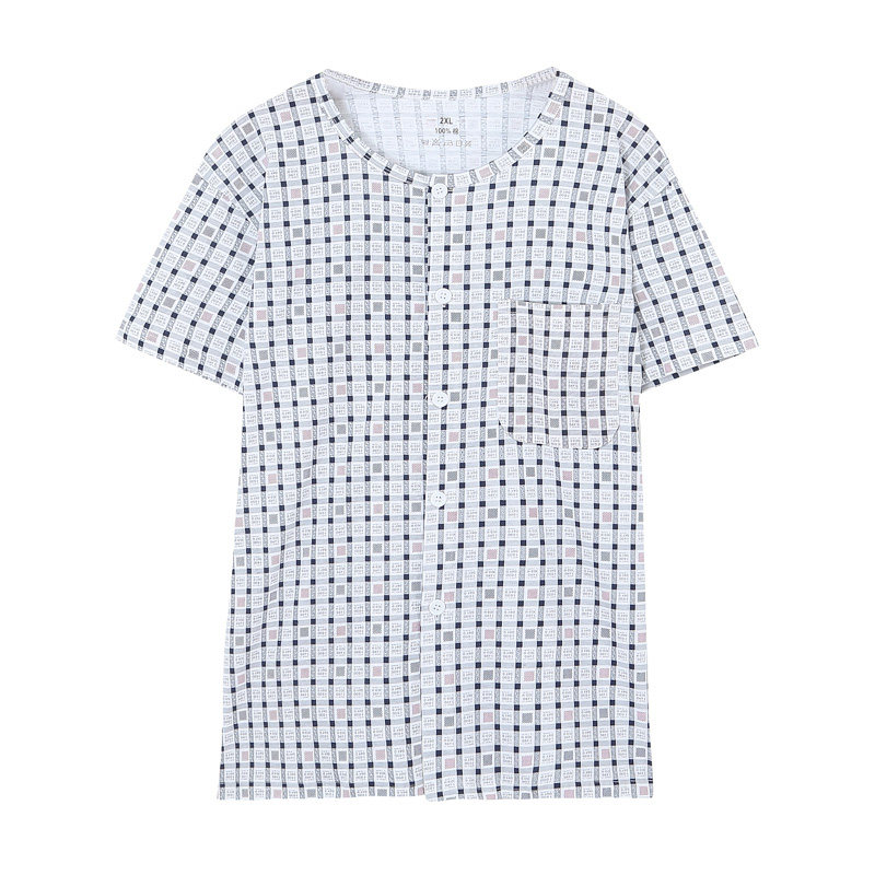 MIDDLE-AGED AND ELDERLY COTTON PAJAMAS CARDIGANS SHORT-SLEEVED TOPS SINGLE-PIECE LOUNGEWEAR LOOSE COTTON OLD MAN MENS UNDERSHIRTS THIN SECTIONS