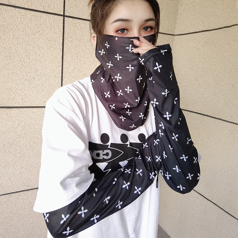 ICE SLEEVE WOMENS MASK ALL-MATCH SUNSCREEN VEIL HAND SLEEVES CUFFS HANGING EAR VEIL SCARF COVER FACE ICE SILK SUNSCREEN SLEEVE WOMEN