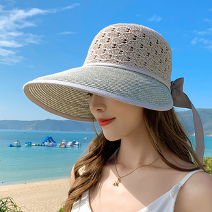 凉帽子女夏防晒遮阳草帽镂空时尚韩版太阳帽遮脸春秋渔夫帽大帽檐