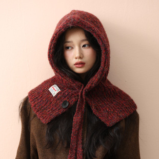 25年秋冬新巴拉克拉法帽系扣围脖帽子一体针织帽微胖加大ins韩系