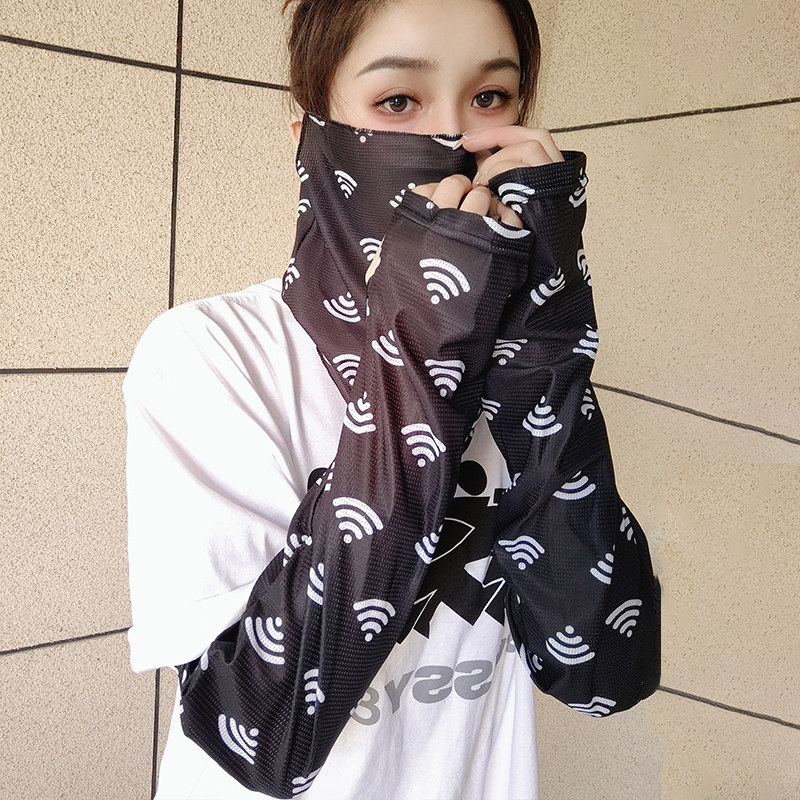 ICE SLEEVE WOMENS MASK ALL-MATCH SUNSCREEN VEIL HAND SLEEVES CUFFS HANGING EAR VEIL SCARF COVER FACE ICE SILK SUNSCREEN SLEEVE WOMEN