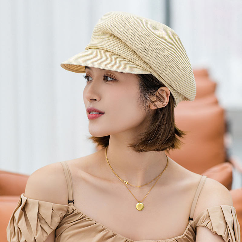 褶皱标海军帽蓓蕾鸭舌帽女报童帽