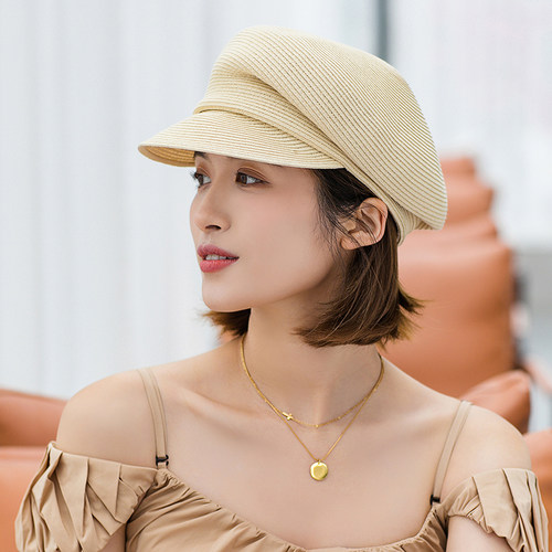 褶皱标海军帽蓓蕾鸭舌帽女报童帽