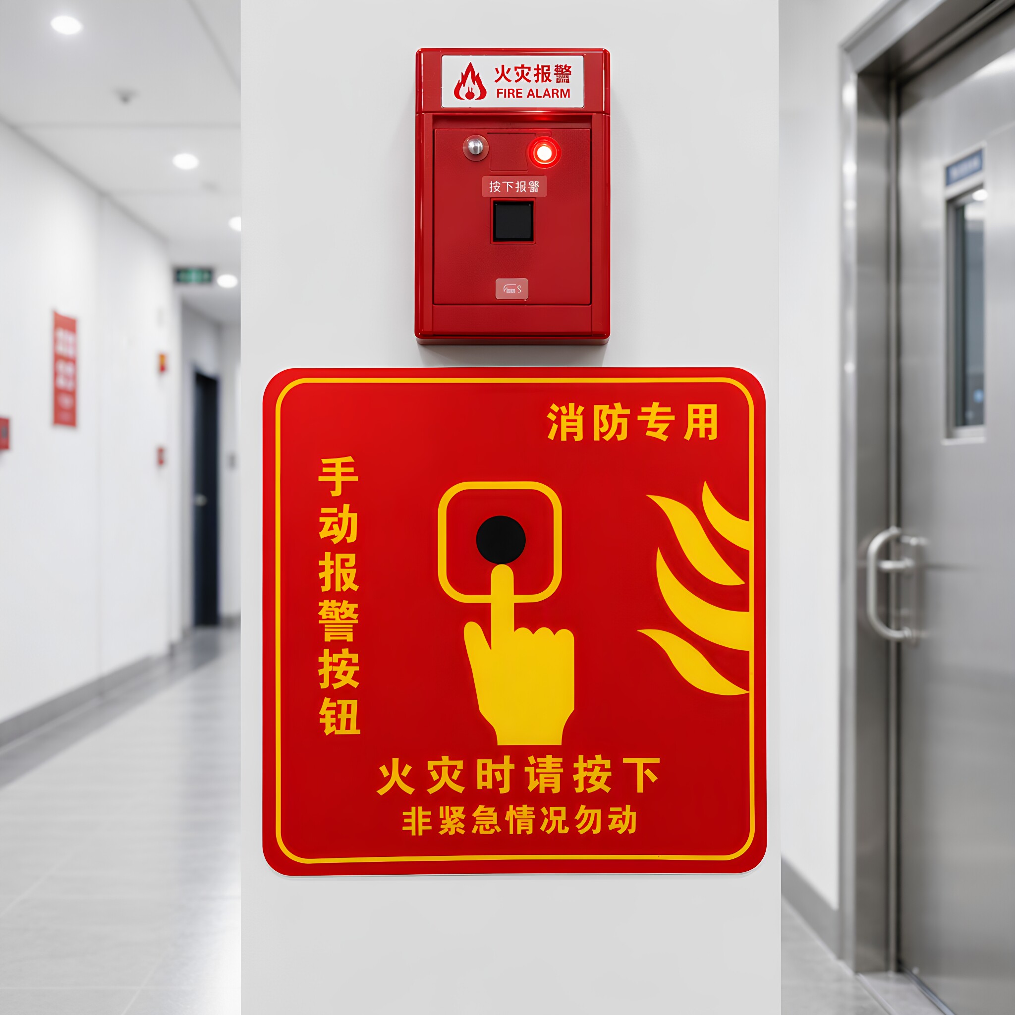 消防手动报警按钮标识牌提示贴纸图片