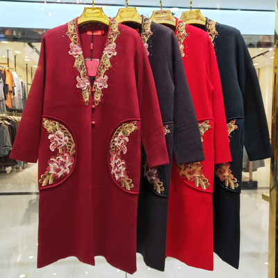 婚礼绣花中长款大衣喜婆婆妈妈装