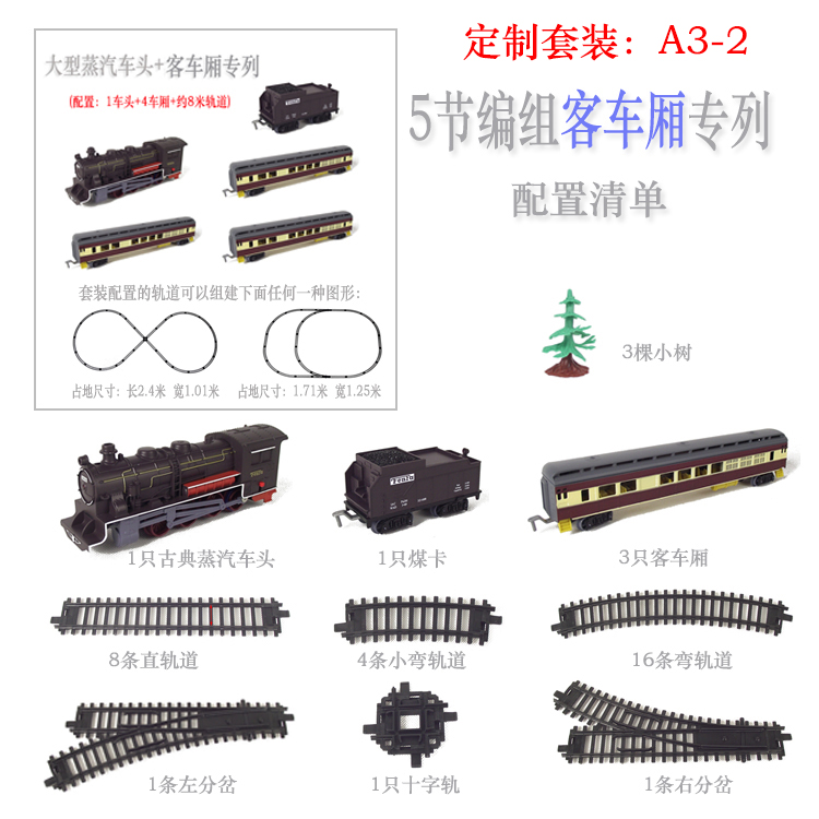 大型火车套装5节大型仿真蒸汽车头客车专列电动轨道玩具火车模型