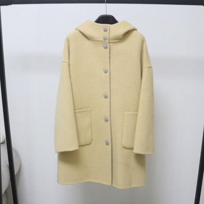 连帽宽松羊毛呢外套双面羊绒大衣
