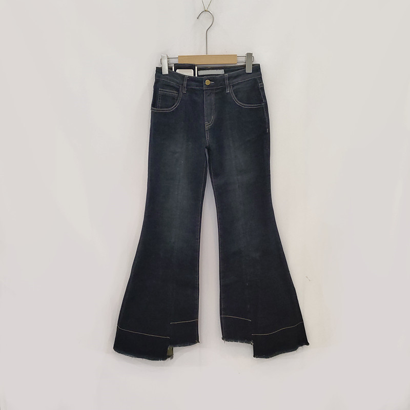 深蓝色微喇牛仔裤女春秋季新款低腰大弹力舒适修身喇叭裤长裤显瘦