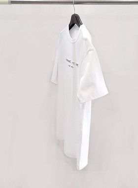 chun元出口单 夏季100全棉字母印花宽松休闲白色短袖T恤 男女同款