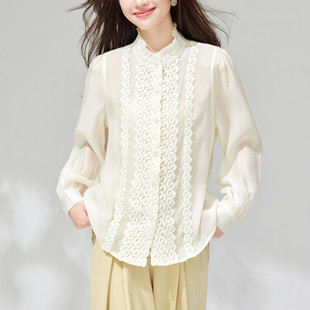 法式蕾丝衬衫上衣女2026年早春新款宫廷风复古浪漫设计感黑色衬衣