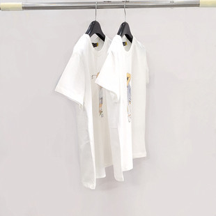 欧美外贸款~夏季纯棉修身显瘦短袖T恤衫卡通印花白色圆领上衣女