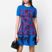 欧美出口yuan单春秋女装 高弹订珠刺绣收腰针织短袖 连衣裙子小礼服