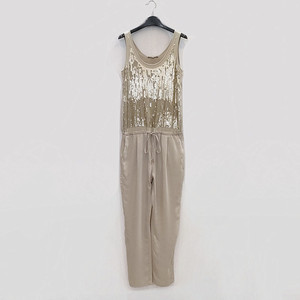 欧美轻奢亮片元领背心连体裤女夏季洋气垂感直筒裤系腰带休闲长裤