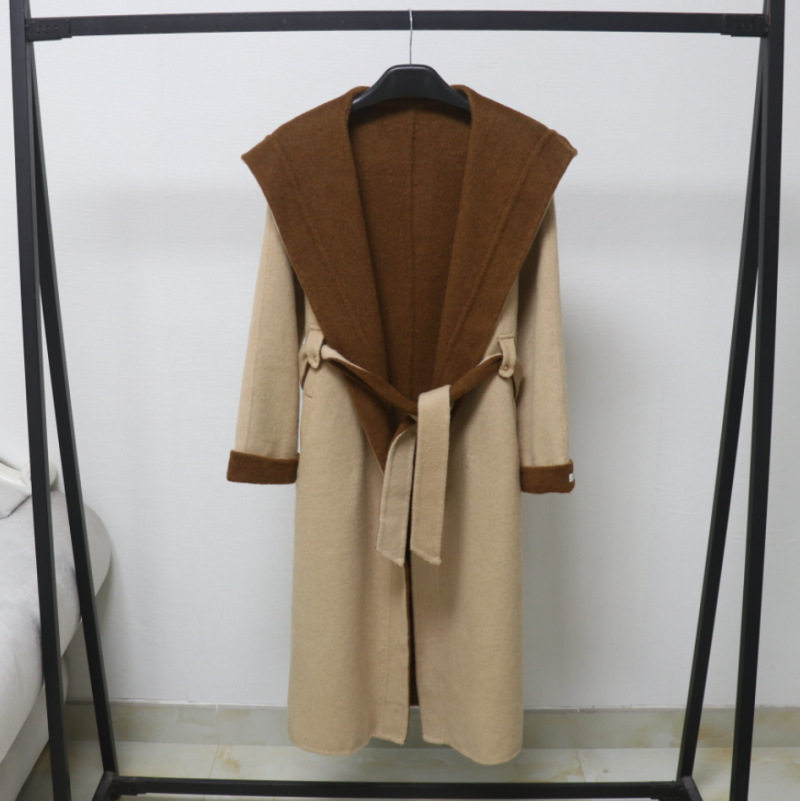 高级感双面羊绒外套女深灰色翻领浴袍款系带秋冬新款羊毛呢长大衣