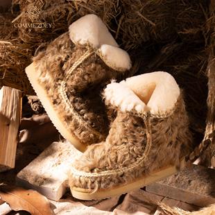 原创泰迪毛毛冬季爱斯基摩24CM羊皮毛一体保暖中筒靴雪地靴女