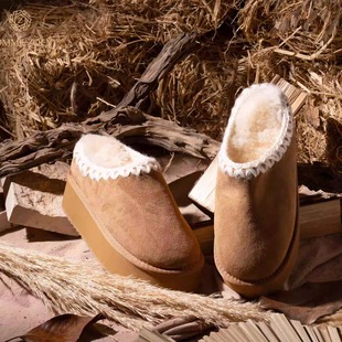 内增高10.5cm羊皮毛一体一脚蹬雪地靴女 厚底纯手工勃肯鞋 内增高