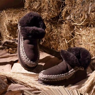 加厚雪地靴女 色系合集爱斯基摩18CM羊皮毛一体冬季 手工鞋 美拉德鞋