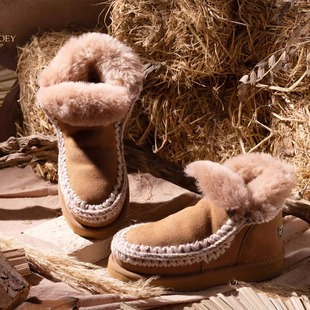 大地色系COMMEZOEY爱斯基摩18CM冬季 加厚A级羊皮毛一体雪地靴女