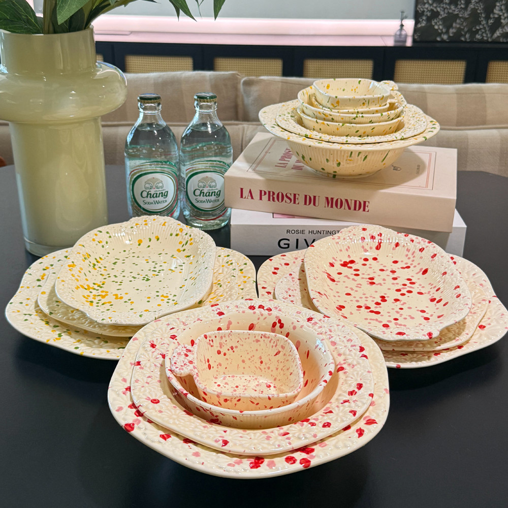 ins风陶瓷浮雕泼墨盘早餐盘意面蛋糕甜品盘子饭碗汤碗小清新餐具,餐饮具,餐具瓷器套装,淘宝优惠券,粉丝福利购,淘宝优惠卷