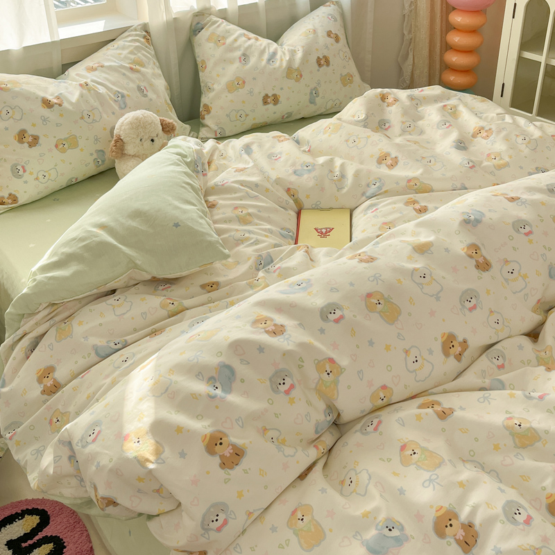 优丝雅全棉四件套纯棉被套床单卡通小熊亲肤裸睡小清新床上用品